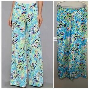 Lilly Pulitzer Blue Middleton Wide Leg Palazzo Pants Sea Soiree‎ M Beachy Boho